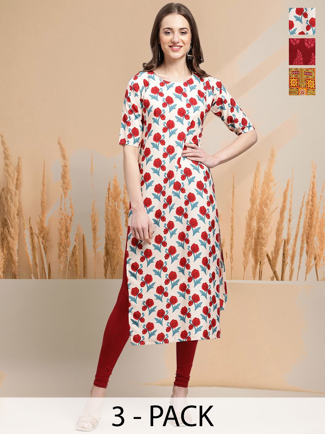 7Threads Selection Of 3 Floral Printed Round Neck Straight Kurtas, Off white
7Threads Selection Of 3 Floral Printed Round Neck Straight Kurtas, Off white