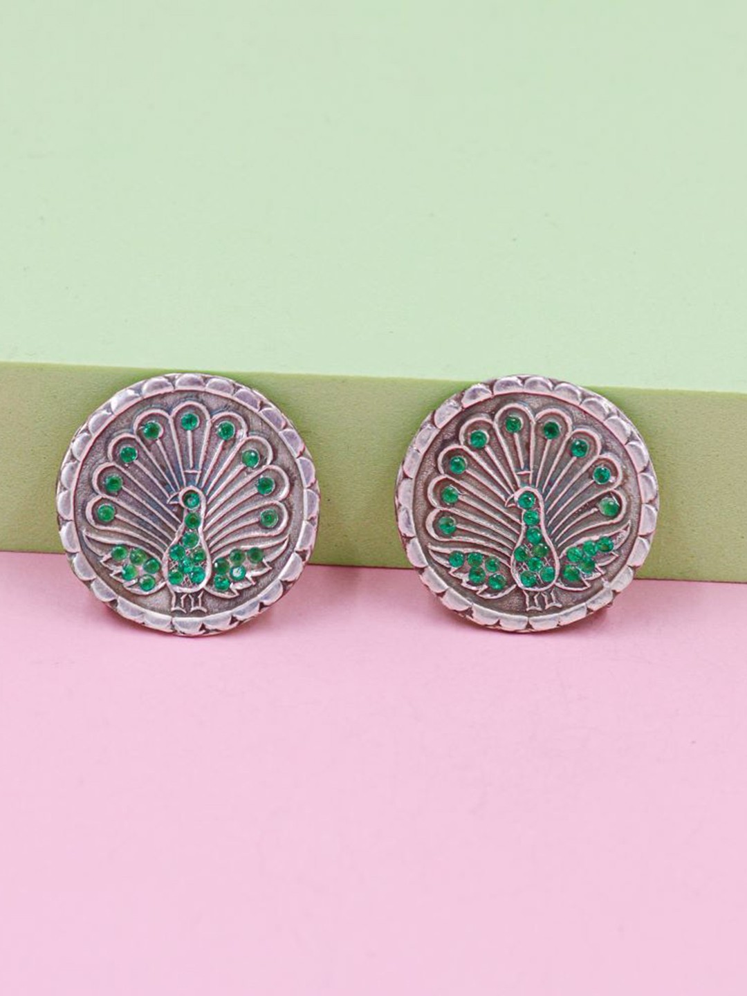SANGEETA BOOCHRA 925 Sterling Silver-Plated Crystals Studded Circular Studs Earrings, Green
SANGEETA BOOCHRA 925 Sterling Silver-Plated Crystals Studded Circular Studs Earrings, Green