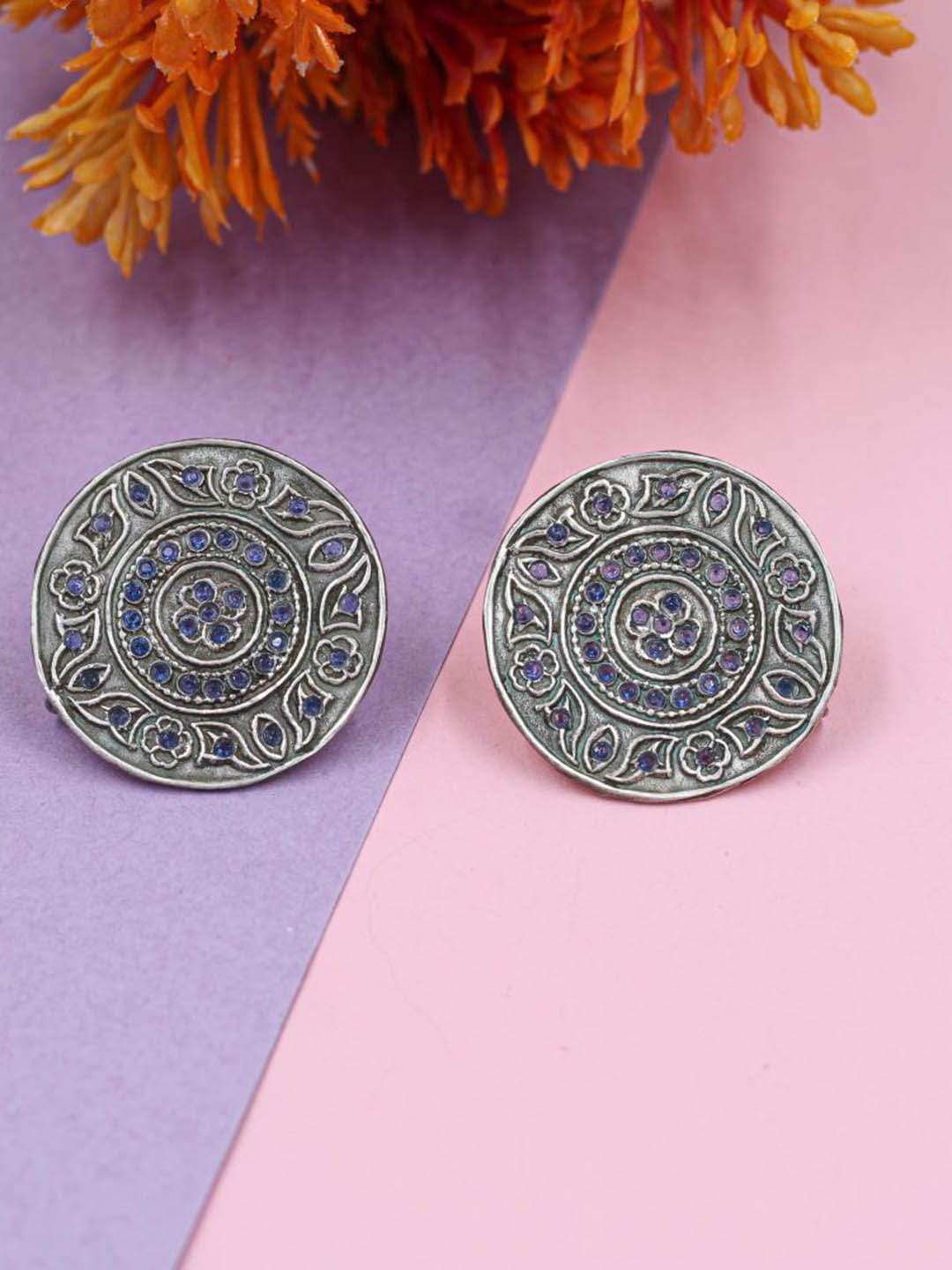 SANGEETA BOOCHRA 925 Sterling Silver-Plated Crystals Studded Circular Studs Earrings, Blue
SANGEETA BOOCHRA 925 Sterling Silver-Plated Crystals Studded Circular Studs Earrings, Blue