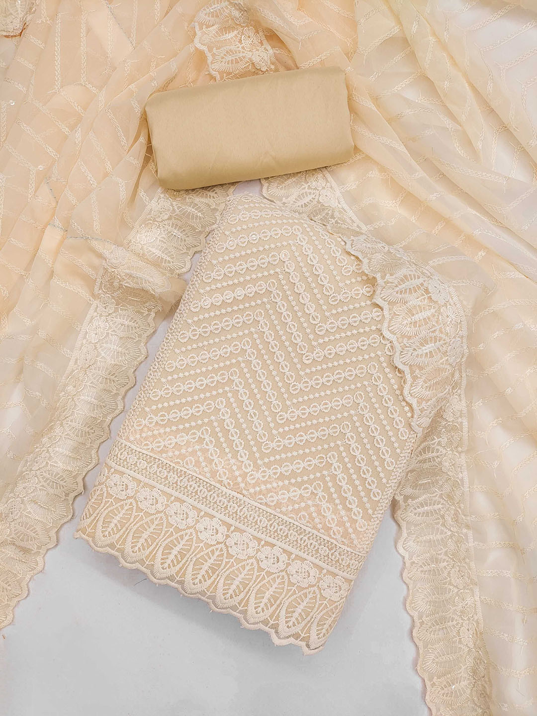 Panzora Geometric Embroidered Sequinned Georgette Unstitched Dress Material, Cream
Panzora Geometric Embroidered Sequinned Georgette Unstitched Dress Material, Cream