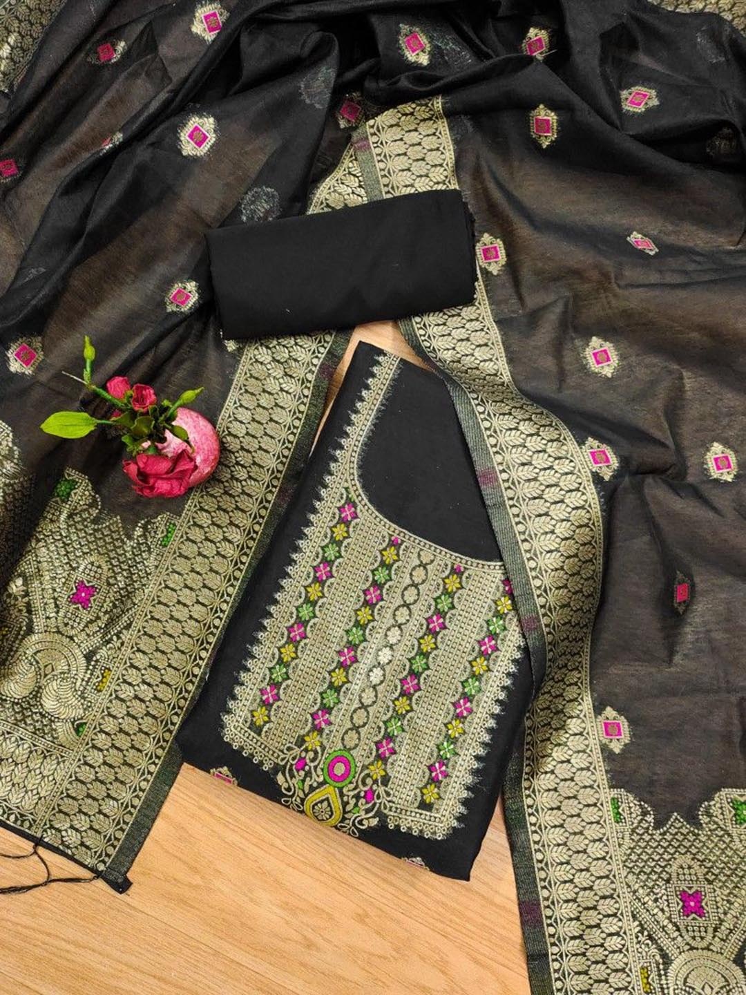 JATRIQQ Floral Woven Design Zari Work Chanderi Silk Unstitched Dress Material, Black
JATRIQQ Floral Woven Design Zari Work Chanderi Silk Unstitched Dress Material, Black