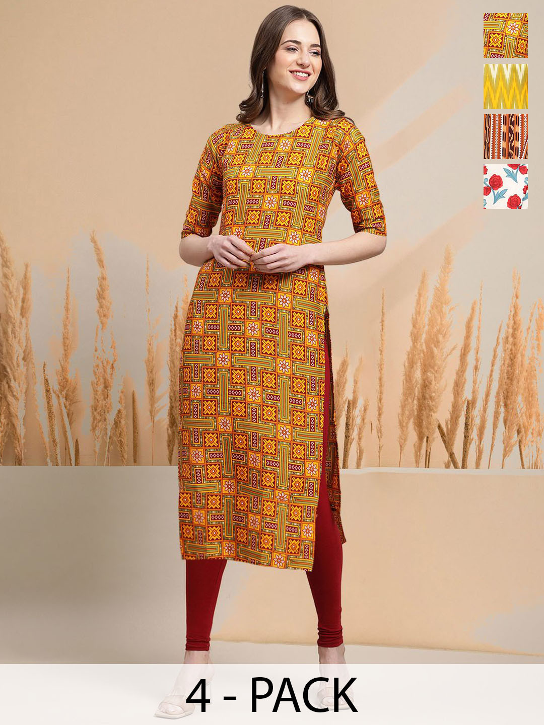 7Threads Selection Of 4 Ethnic Motifs Printed Round Neck Straight Kurtas, Orange
7Threads Selection Of 4 Ethnic Motifs Printed Round Neck Straight Kurtas, Orange