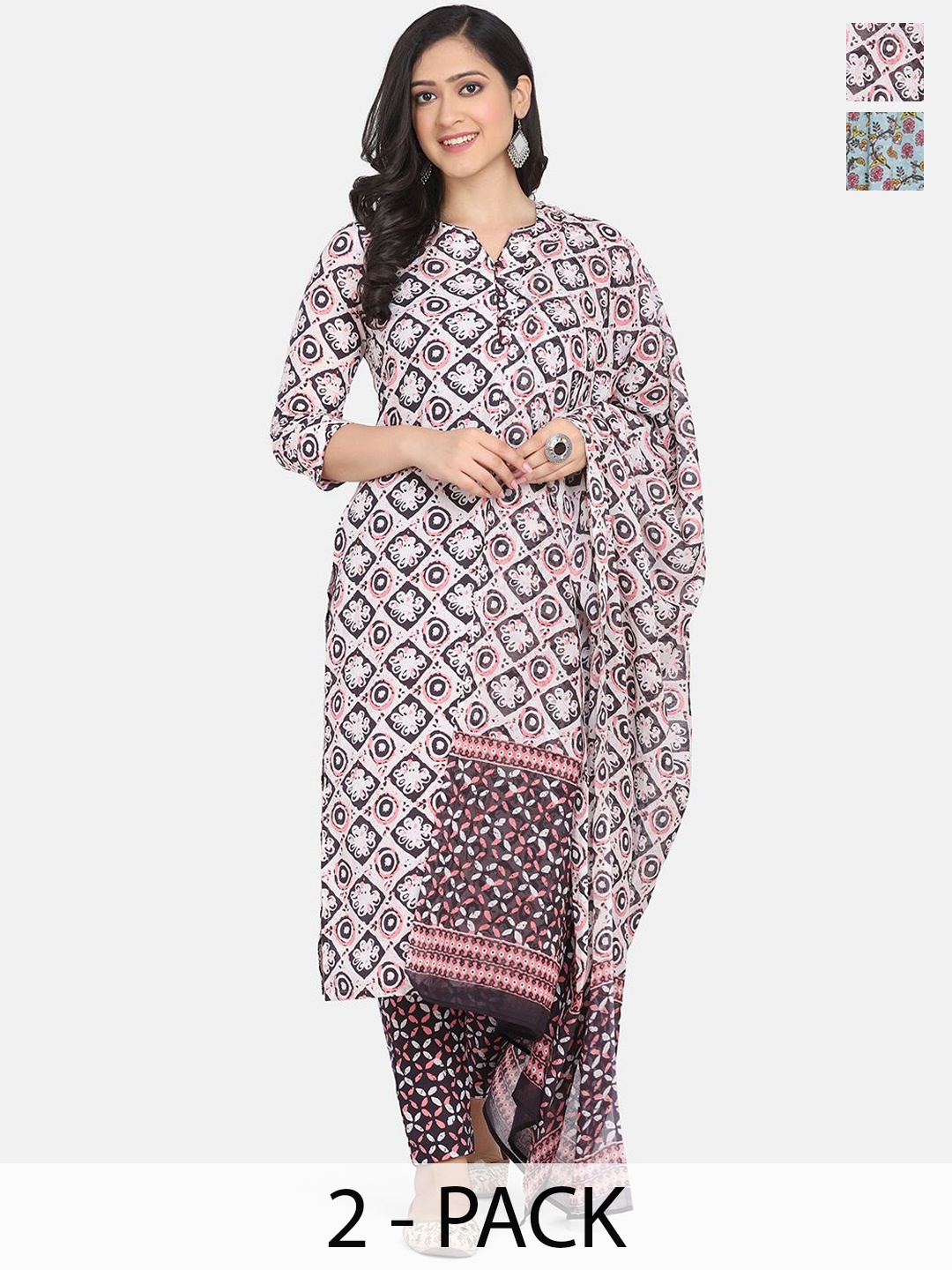 KALINI Selection Of 2 Ethnic Motifs Printed Notch Neck Straight Kurta With Trousers, White
KALINI Selection Of 2 Ethnic Motifs Printed Notch Neck Straight Kurta With Trousers, White