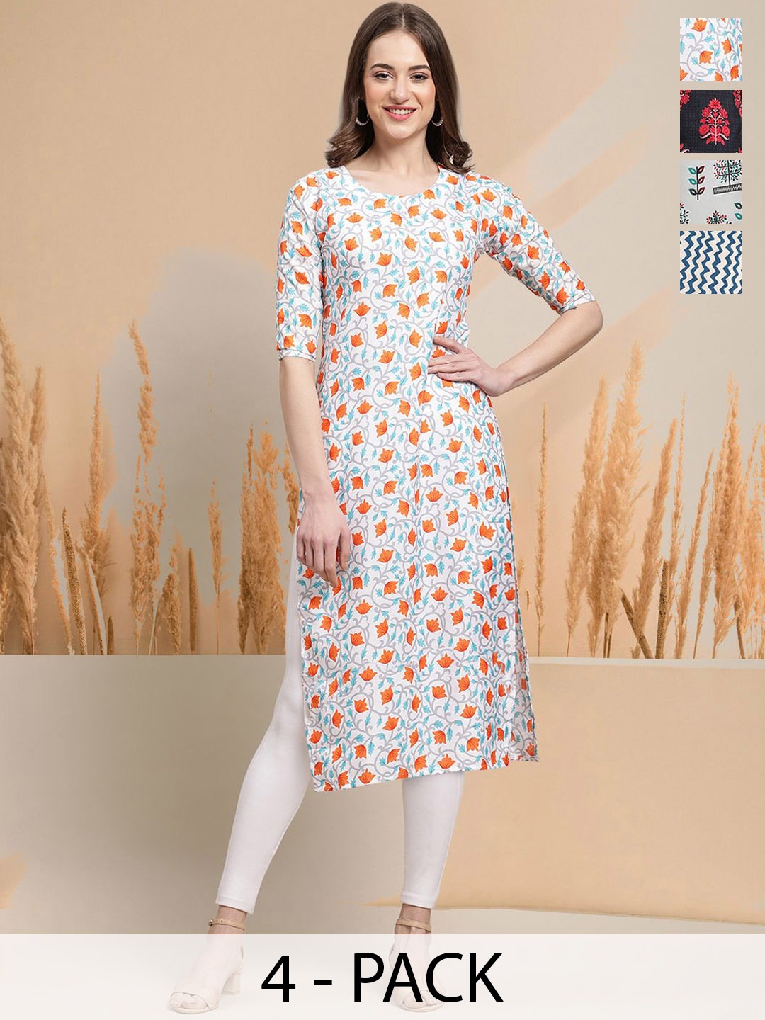 7Threads Selection of 4 Floral Printed Round Neck Straight Kurtas, White
7Threads Selection of 4 Floral Printed Round Neck Straight Kurtas, White