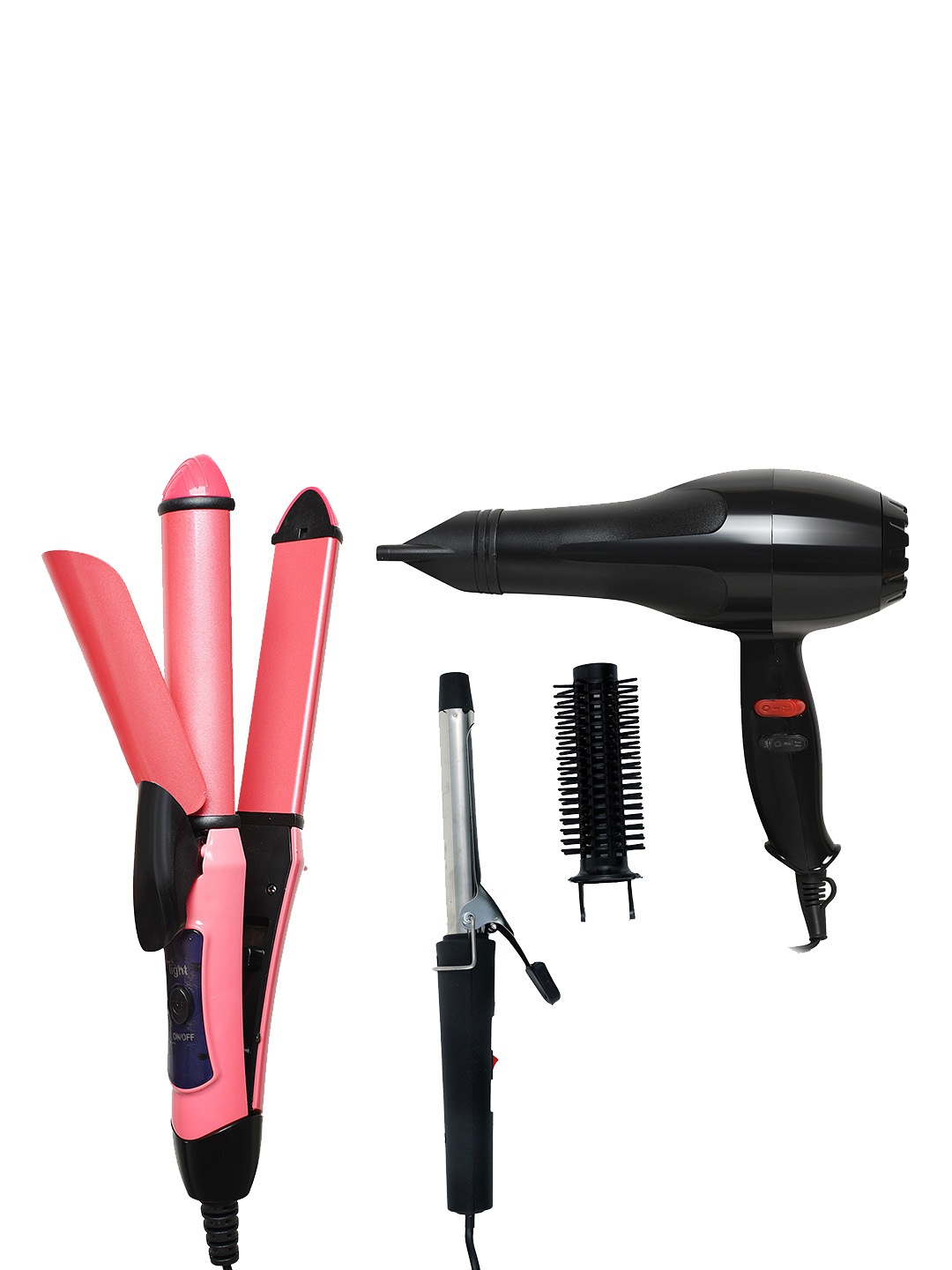 NIRVANI Set of 3 Nv-6130 Hair Dryer 2009 With 2 In 1 Straightener & 471 Hair Curler, Pink
NIRVANI Set of 3 Nv-6130 Hair Dryer 2009 With 2 In 1 Straightener & 471 Hair Curler, Pink