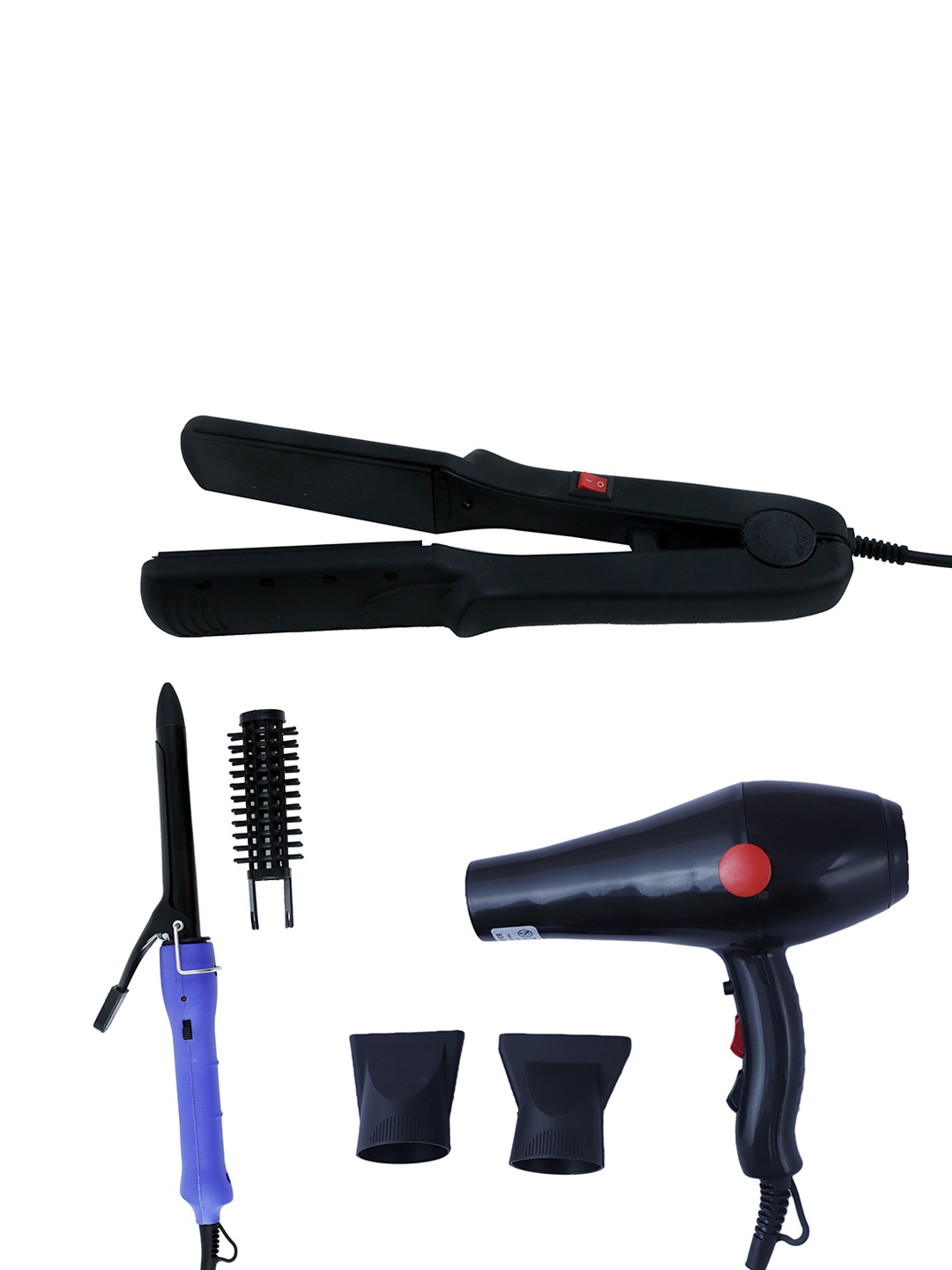 NIRVANI Set Of 3 2888 Hair Dryer With 522 Ceramic Plate Straightener & 16B Hair Curler, Black
NIRVANI Set Of 3 2888 Hair Dryer With 522 Ceramic Plate Straightener & 16B Hair Curler, Black