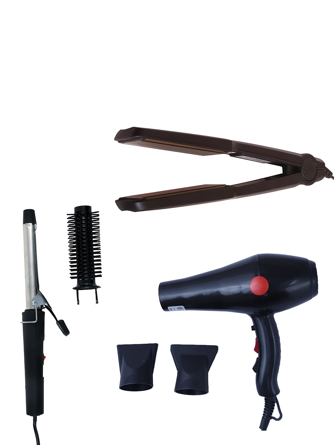 NIRVANI Set Of 3 1500 Watt Hair Dryer With Ceramic Plate Hair Straightener & Hair Curler, Black
NIRVANI Set Of 3 1500 Watt Hair Dryer With Ceramic Plate Hair Straightener & Hair Curler, Black