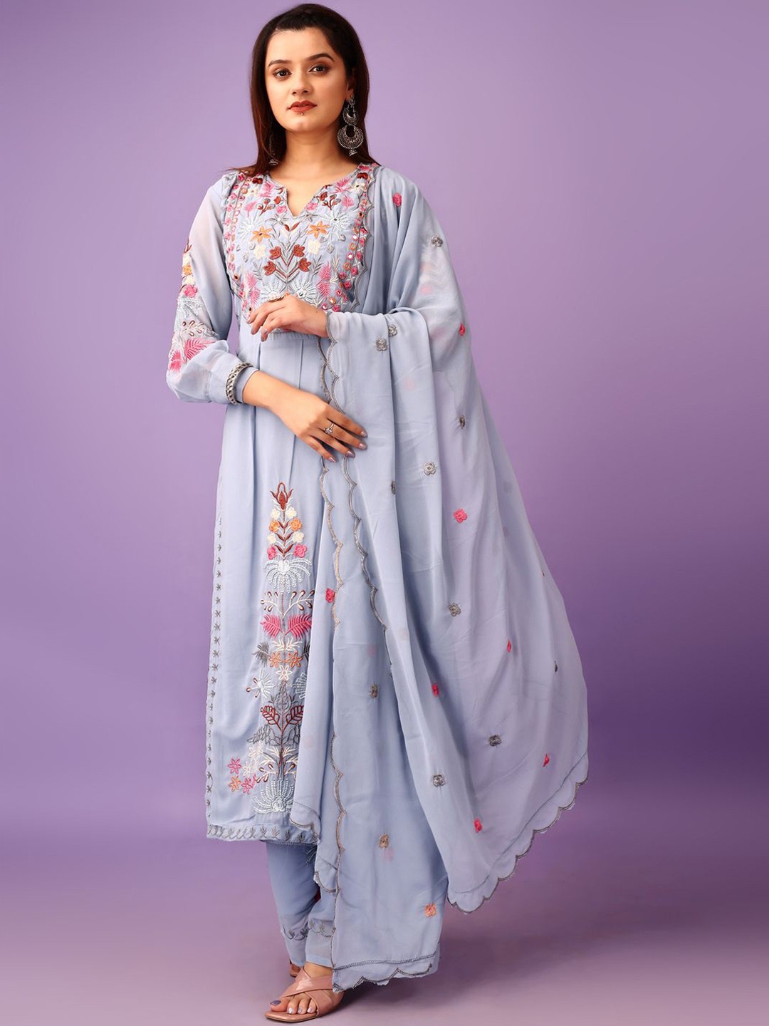 Anara Embroidered Notch Neck Mirror Work Georgette A-Line Kurta With Palazzos & Dupatta, Blue
Anara Embroidered Notch Neck Mirror Work Georgette A-Line Kurta With Palazzos & Dupatta, Blue