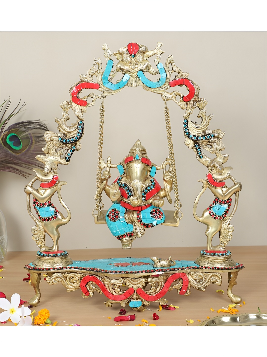 Two Moustaches Blue & Red Brass Religious Ganesha Idol On Jhula Swing Showpiece, Gold
Two Moustaches Blue & Red Brass Religious Ganesha Idol On Jhula Swing Showpiece, Gold