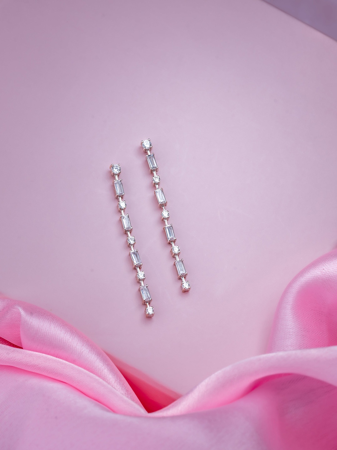 Ruhaani Sterling Silver Rhodium-Plated Cubic Zirconia Studded Sleek Line Drop Earrings, White
Ruhaani Sterling Silver Rhodium-Plated Cubic Zirconia Studded Sleek Line Drop Earrings, White