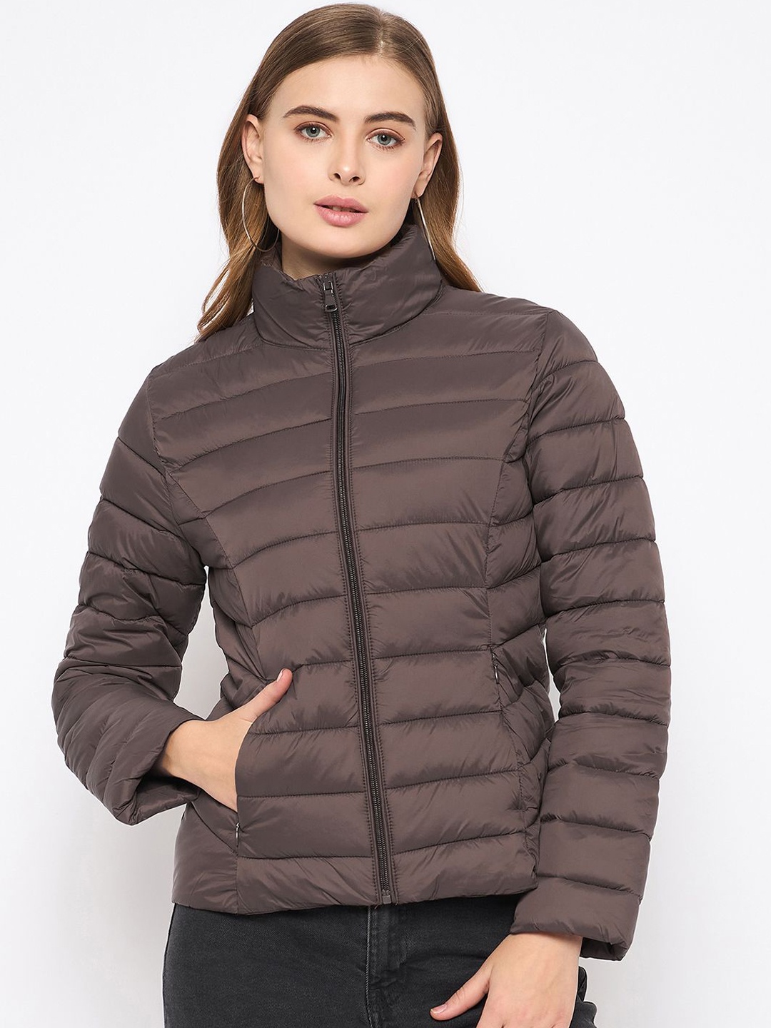 Madame Women Solid Mock Collar Long Sleeves Padded Jacket, Coffee brown
Madame Women Solid Mock Collar Long Sleeves Padded Jacket, Coffee brown