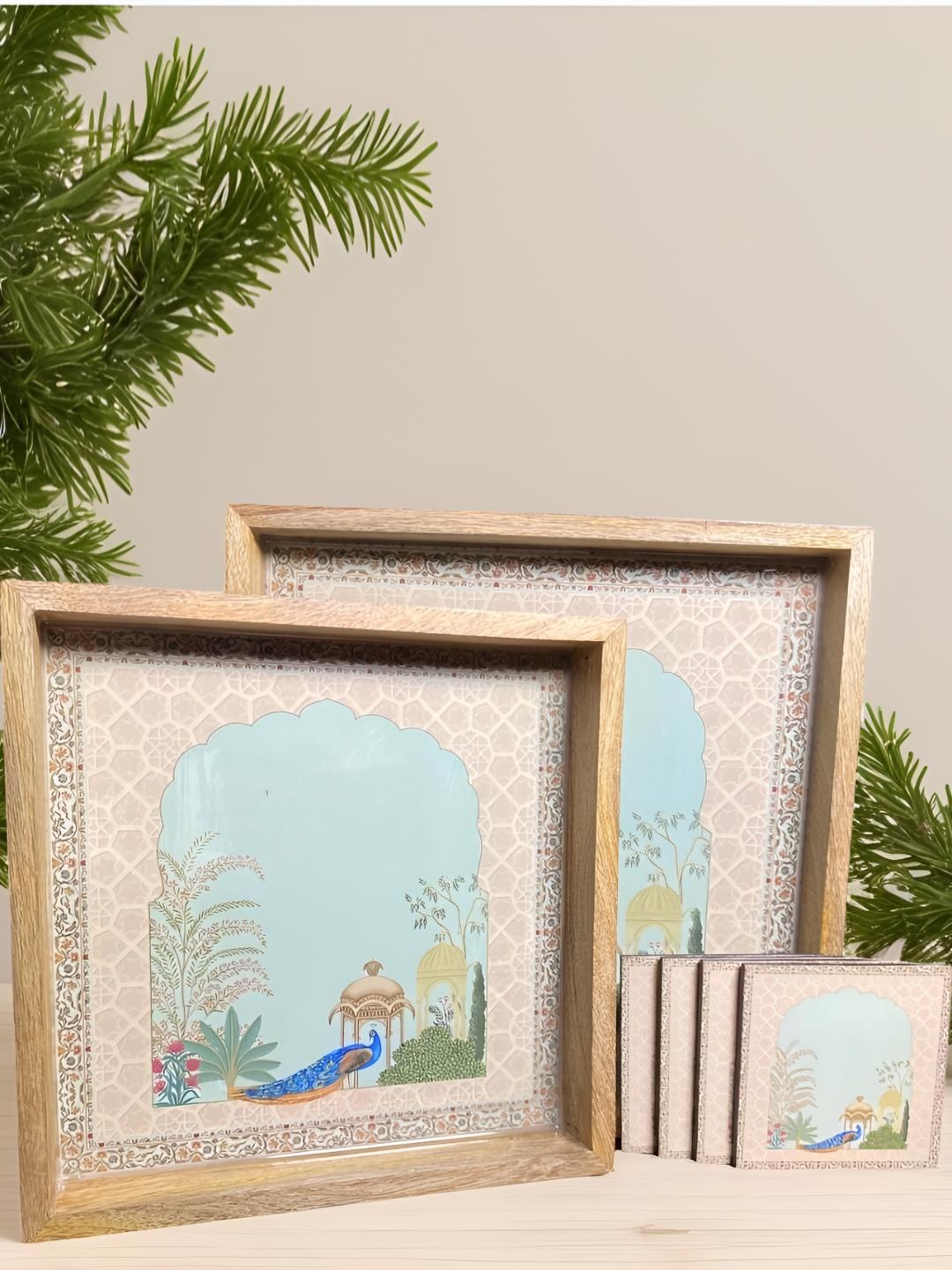 MODEFE Peach-Coloured & Blue 6 Pieces Printed Easy to Clean Serving Tray With Coasters
MODEFE Peach-Coloured & Blue 6 Pieces Printed Easy to Clean Serving Tray With Coasters