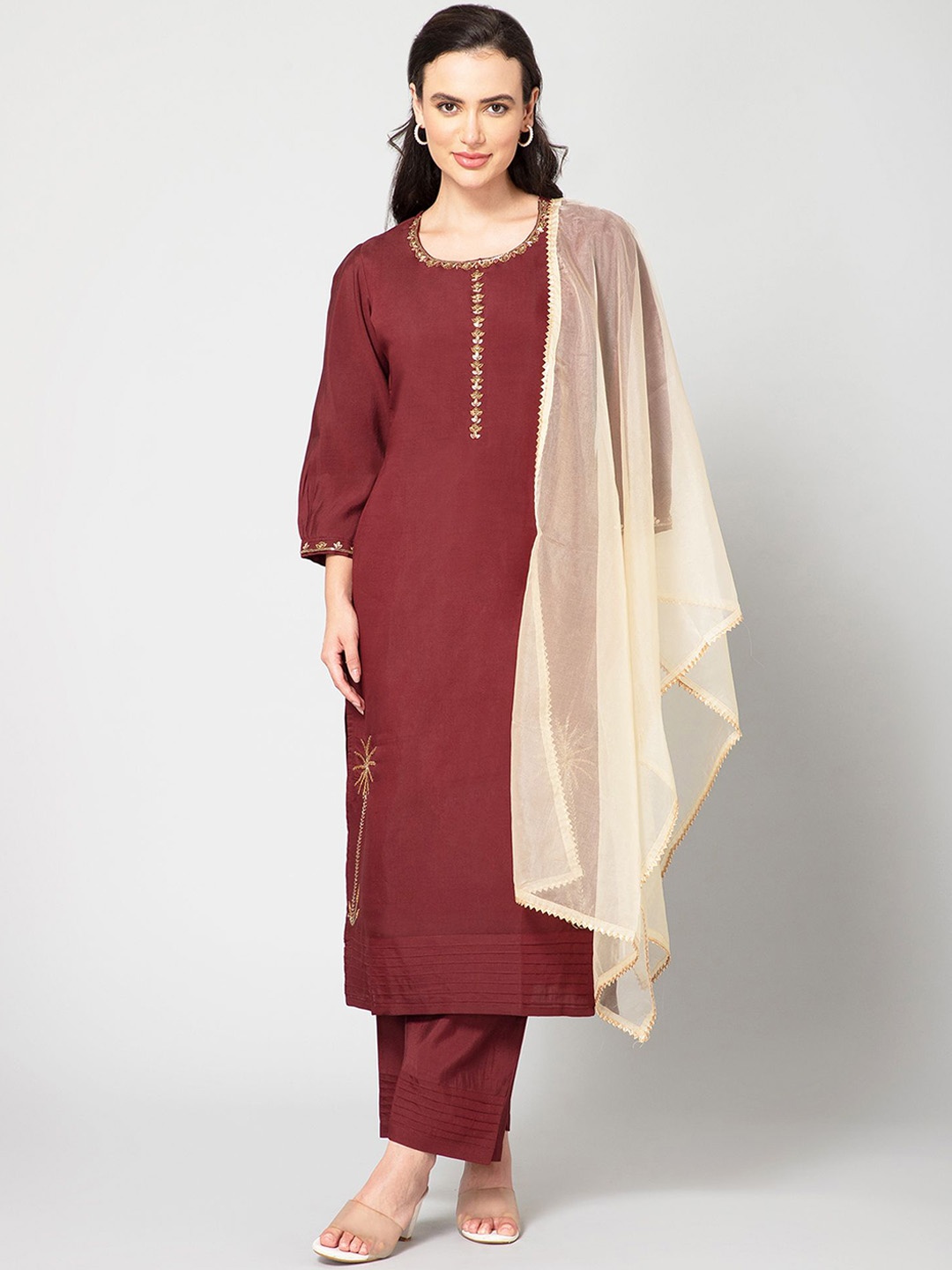 Raave Puffed Sleeves Thread Work Pure Cotton Straight Kurta With Trousers & Dupatta, Maroon
Raave Puffed Sleeves Thread Work Pure Cotton Straight Kurta With Trousers & Dupatta, Maroon