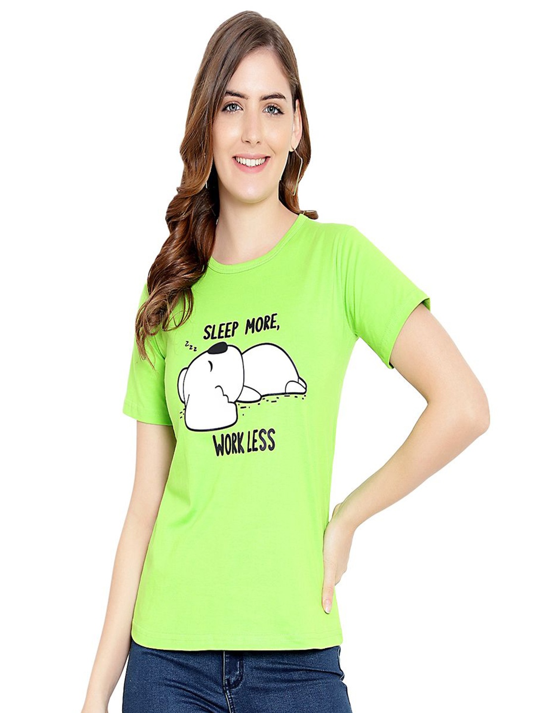 DEEPMAYRA COLLECTION Women Typography Printed Round Neck Cotton T-shirt, Lime green
DEEPMAYRA COLLECTION Women Typography Printed Round Neck Cotton T-shirt, Lime green