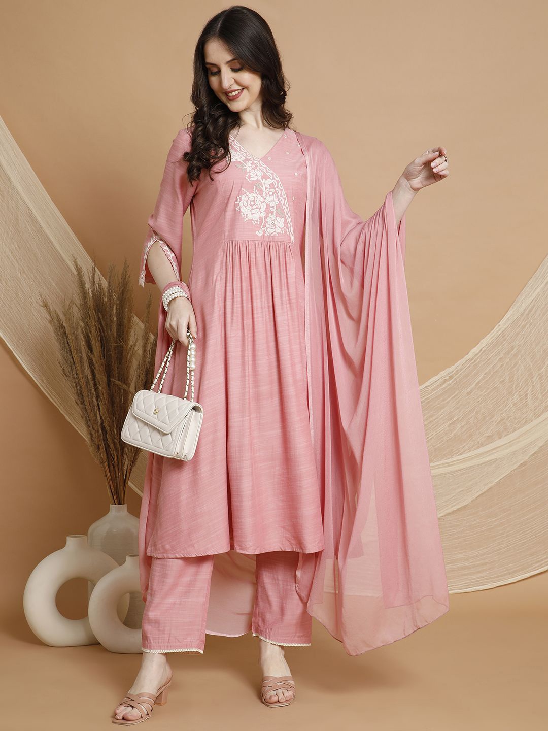 Nayam By Lakshita Women Floral Embroidered Angrakha Thread Work Kurta with Trousers & With Dupatta, Pink
Nayam By Lakshita Women Floral Embroidered Angrakha Thread Work Kurta with Trousers & With Dupatta, Pink