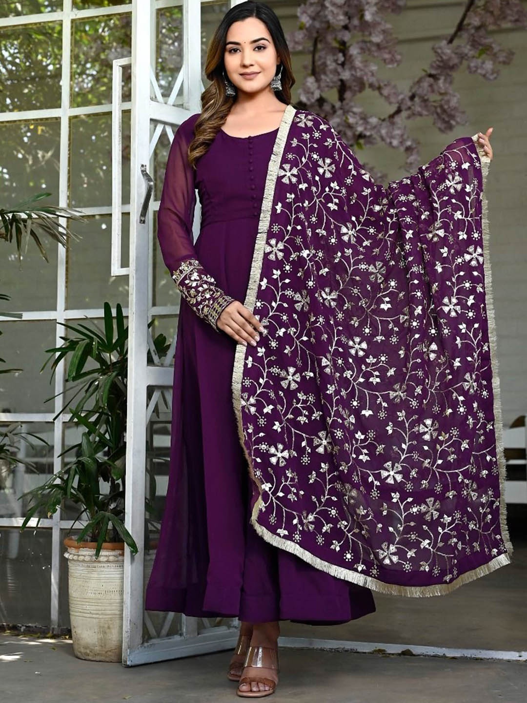 GRISHU COLLECTION Embroidered Sequinned Round Neck Anarkali Kurta With Trouser & Dupatta, Purple
GRISHU COLLECTION Embroidered Sequinned Round Neck Anarkali Kurta With Trouser & Dupatta, Purple