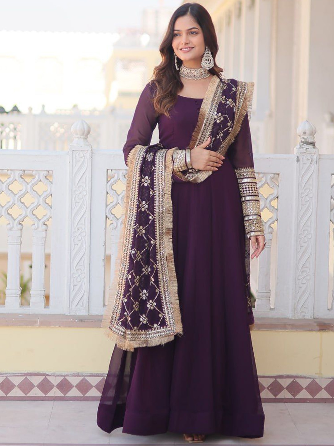 GRISHU COLLECTION Embroidered Sequinned Anarkali Kurta With Trouser & Dupatta, Purple
GRISHU COLLECTION Embroidered Sequinned Anarkali Kurta With Trouser & Dupatta, Purple