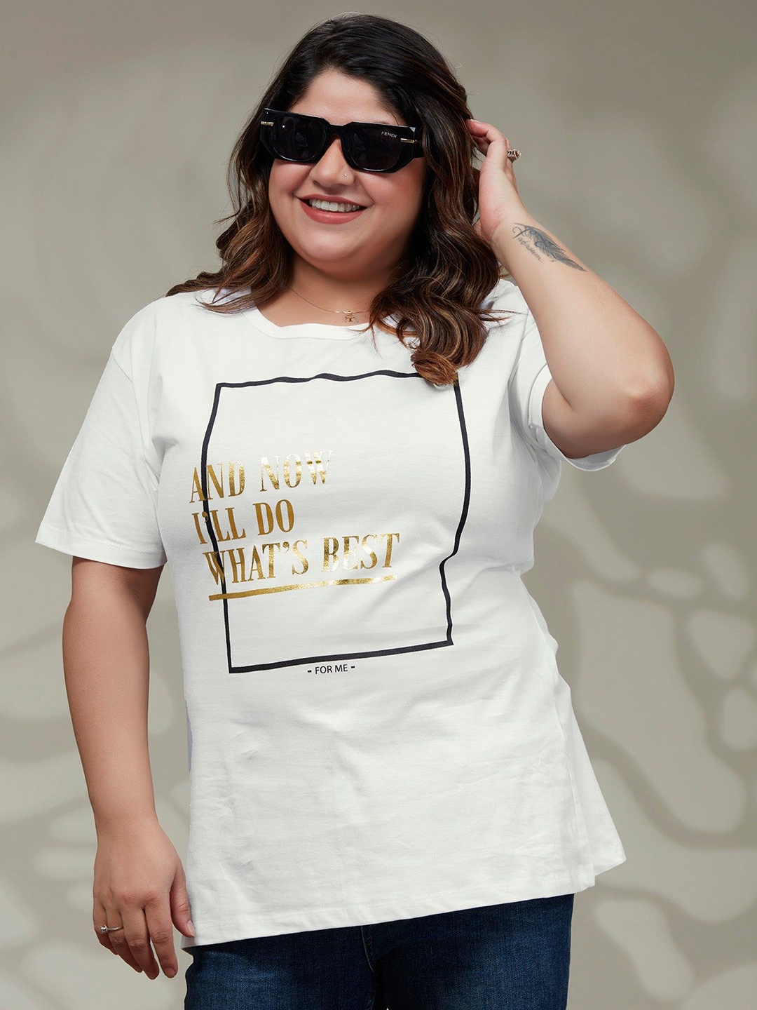 FREYAA Women Plus Size Typography Printed Round Neck Relaxed Fit T-shirt, Off white
FREYAA Women Plus Size Typography Printed Round Neck Relaxed Fit T-shirt, Off white