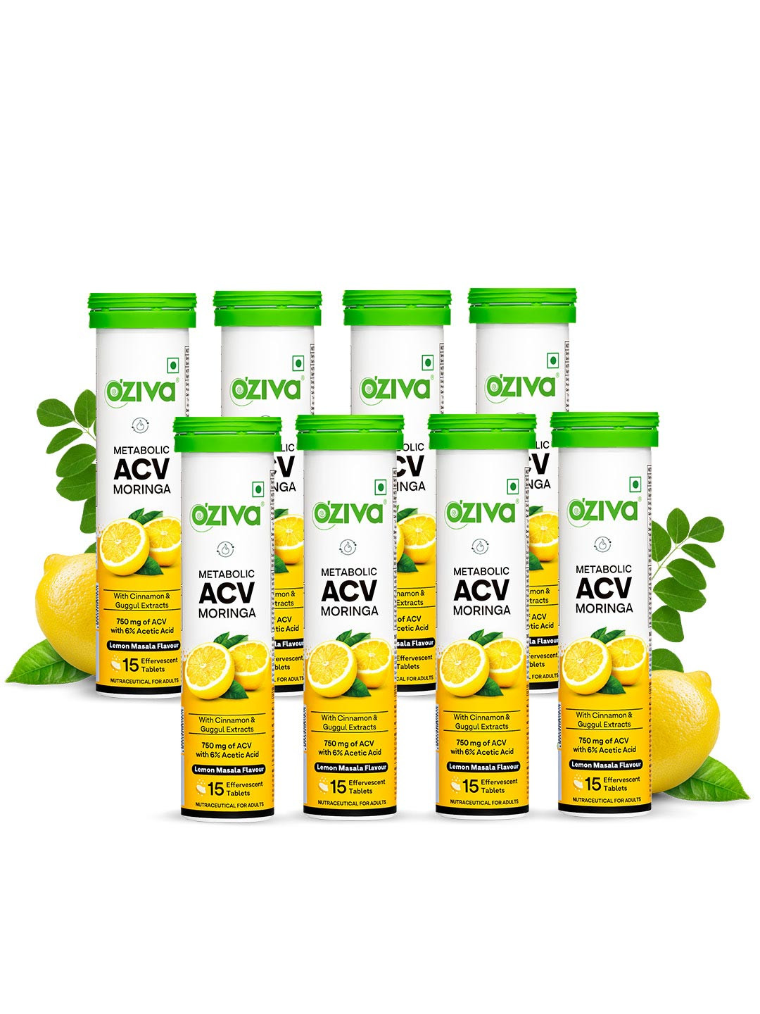 OZiva 8Pcs Lemon Masala Flavour Metabolic 750mg ACV Moringa - 15 Tablets Each, Green
OZiva 8Pcs Lemon Masala Flavour Metabolic 750mg ACV Moringa - 15 Tablets Each, Green