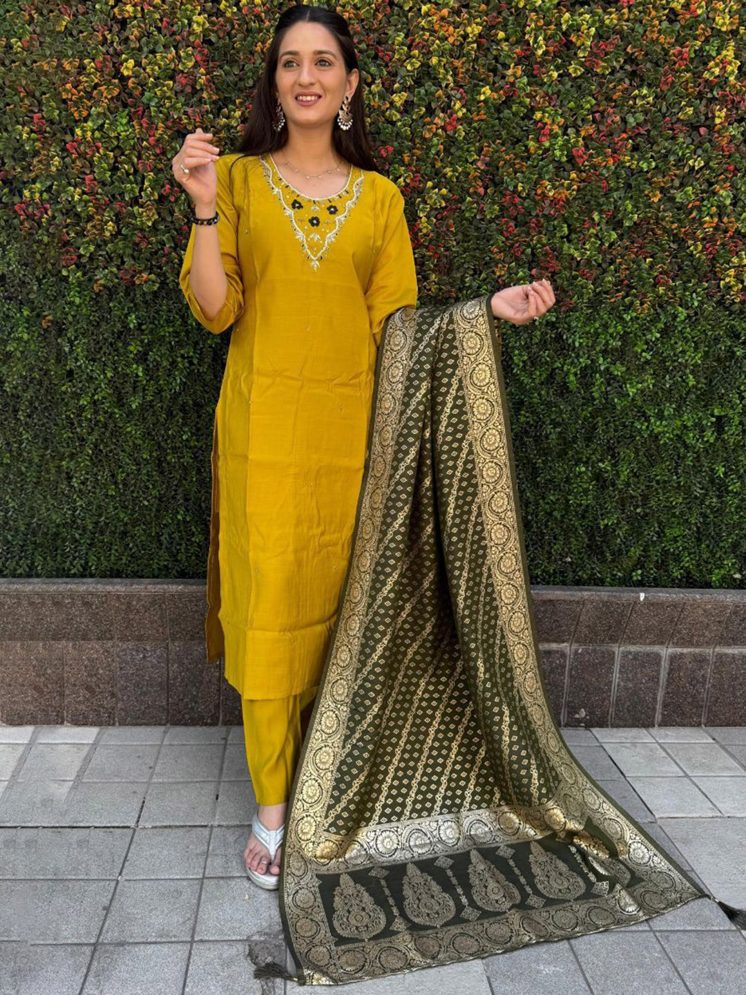 XAYCRA CREATION Floral Embroidered Pure Silk Straight Kurta With Trousers And Dupatta, Yellow
XAYCRA CREATION Floral Embroidered Pure Silk Straight Kurta With Trousers And Dupatta, Yellow