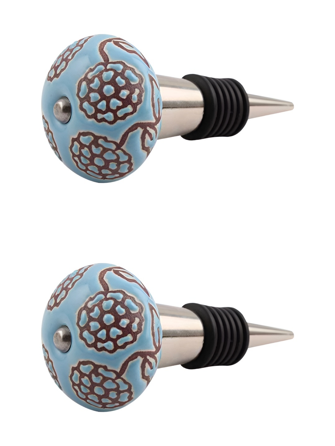 Indianshelf Turquoise Blue & Brown 2 Pieces Floral Textured Ceramic Wine Bottle Stopper
Indianshelf Turquoise Blue & Brown 2 Pieces Floral Textured Ceramic Wine Bottle Stopper