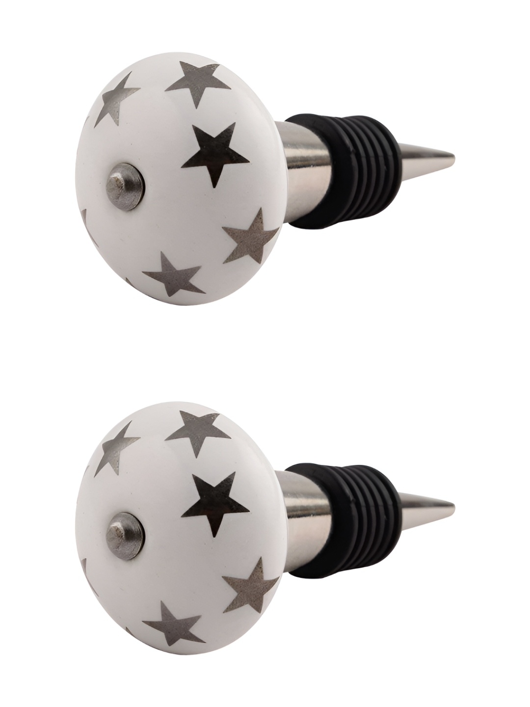 Indianshelf White and Silver-Toned 2 Pieces Star Printed Ceramic Wine Bottle Stoppers
Indianshelf White and Silver-Toned 2 Pieces Star Printed Ceramic Wine Bottle Stoppers