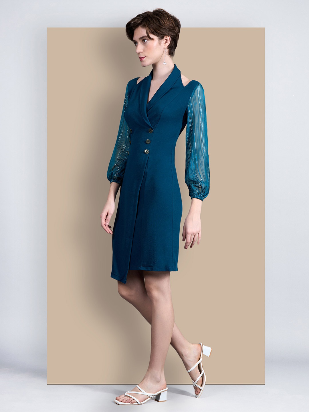 Chemistry Women Shawl Collar Bishop Sleeves Solid Double Breasted Knee Length Work wear Dress, Teal
Chemistry Women Shawl Collar Bishop Sleeves Solid Double Breasted Knee Length Work wear Dress, Teal