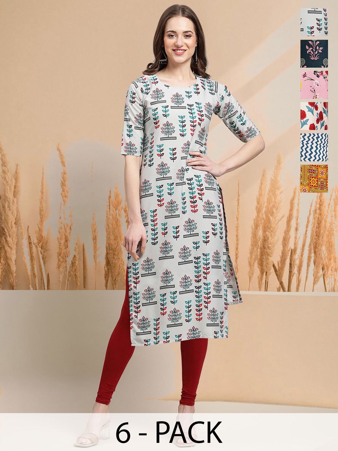 7Threads Selection Of 6 Floral Printed Round Neck Straight Kurtas, Off white
7Threads Selection Of 6 Floral Printed Round Neck Straight Kurtas, Off white