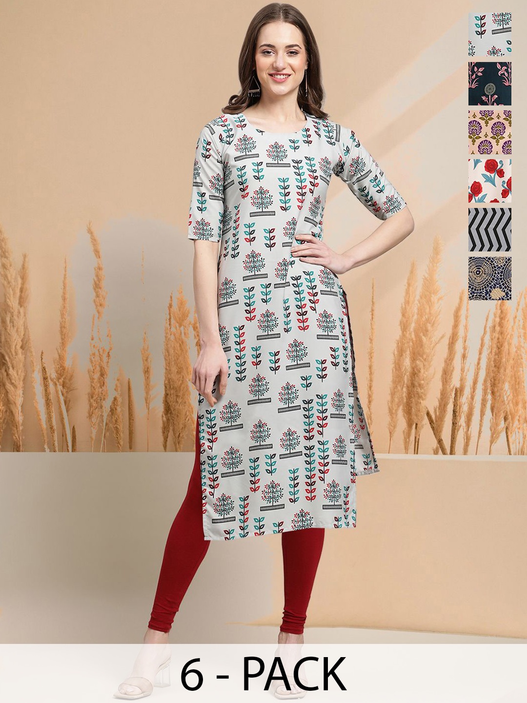 7Threads Selection Of 6 Ethnic Motifs Printed Round Neck Straight Kurtas, Grey
7Threads Selection Of 6 Ethnic Motifs Printed Round Neck Straight Kurtas, Grey