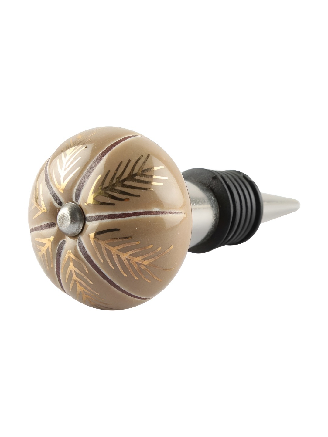 Indianshelf Gold-Toned and Silver-Toned Leaf Floral Printed Ceramic Wine Bottle Stopper
Indianshelf Gold-Toned and Silver-Toned Leaf Floral Printed Ceramic Wine Bottle Stopper