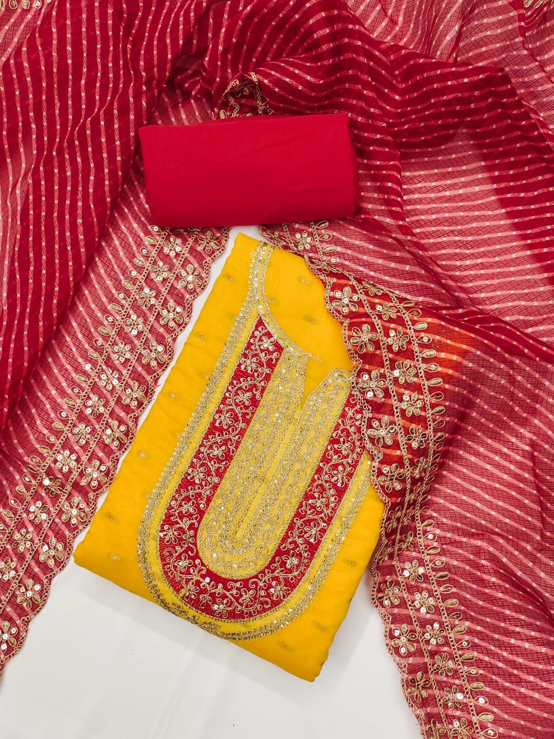 A TO Z CART Ethnic Motifs Woven Design Thread Work Chanderi Silk Unstitched Dress Material, Yellow
A TO Z CART Ethnic Motifs Woven Design Thread Work Chanderi Silk Unstitched Dress Material, Yellow