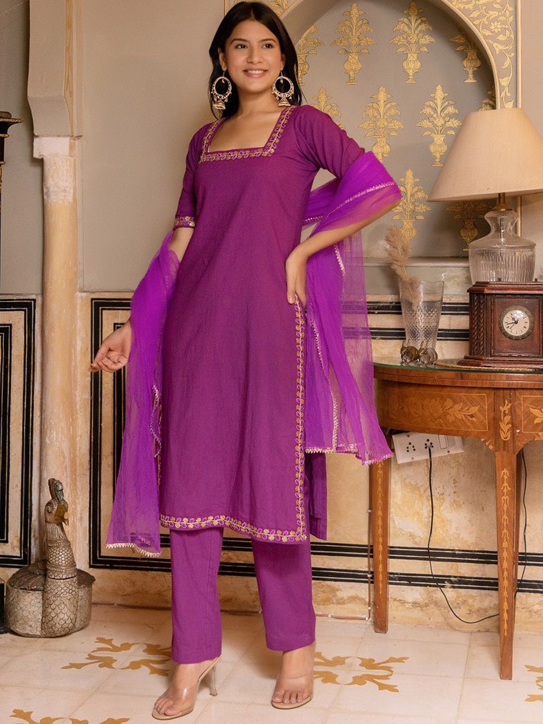 Pomcha Women Regular Gotta Patti Pure Cotton Kurta with Trousers & With Dupatta, Purple
Pomcha Women Regular Gotta Patti Pure Cotton Kurta with Trousers & With Dupatta, Purple