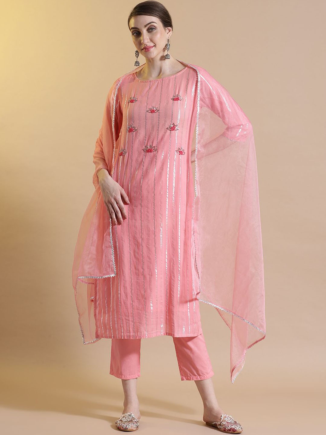 STYLEBAAZI Striped Thread Work Pure Cotton Straight Kurta With Trousers And Dupatta, Peach
STYLEBAAZI Striped Thread Work Pure Cotton Straight Kurta With Trousers And Dupatta, Peach