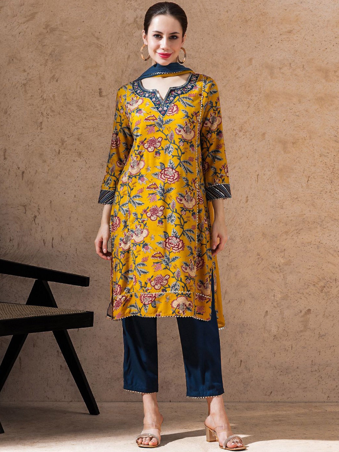 STYLEBAAZI Floral Embroidered Pure Cotton Straight Kurta With Trouser & Dupatta, Mustard
STYLEBAAZI Floral Embroidered Pure Cotton Straight Kurta With Trouser & Dupatta, Mustard