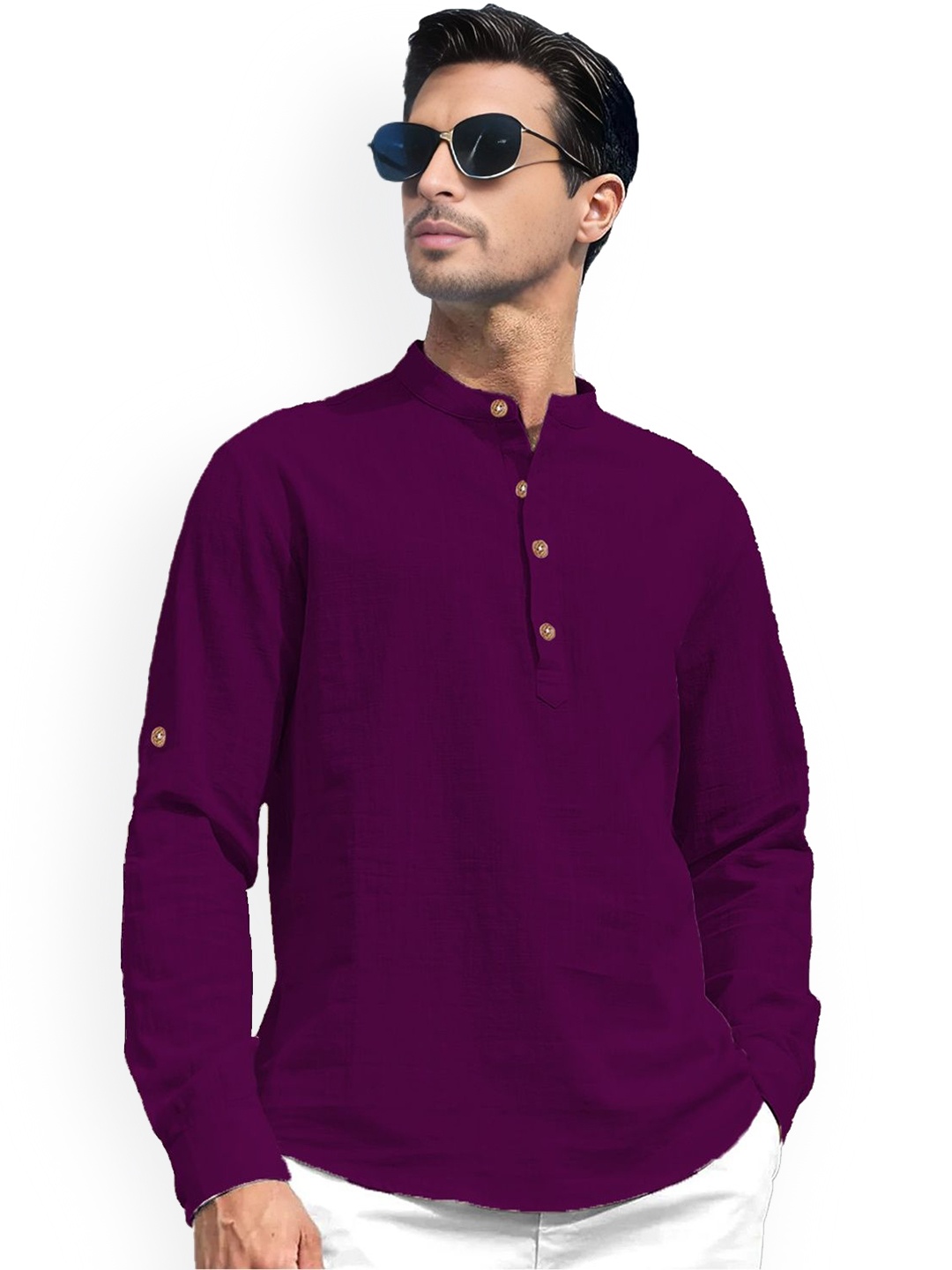 EdinWolf Band Collar Roll-Up Sleeves Pure Cotton Slim Fit Straight Short Kurta, Purple
EdinWolf Band Collar Roll-Up Sleeves Pure Cotton Slim Fit Straight Short Kurta, Purple