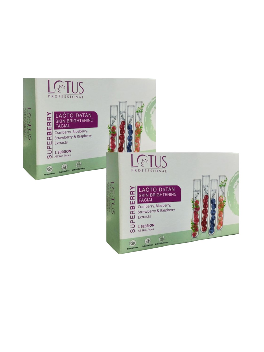 Lotus Professional Set Of 2 Superberry Lacto Detan Skin Brightening Facial Kit 50 g Each, Green
Lotus Professional Set Of 2 Superberry Lacto Detan Skin Brightening Facial Kit 50 g Each, Green