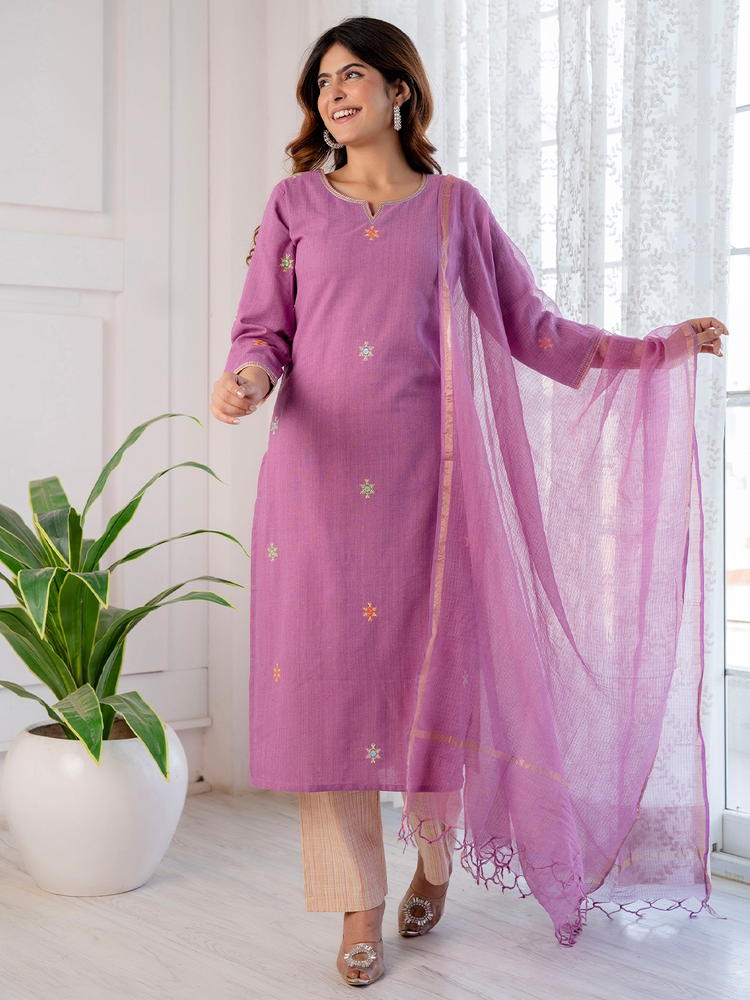 DishaDakshin Embroidered Straight Thread Work Pure Cotton Kurta With Trousers And Dupatta, Purple
DishaDakshin Embroidered Straight Thread Work Pure Cotton Kurta With Trousers And Dupatta, Purple