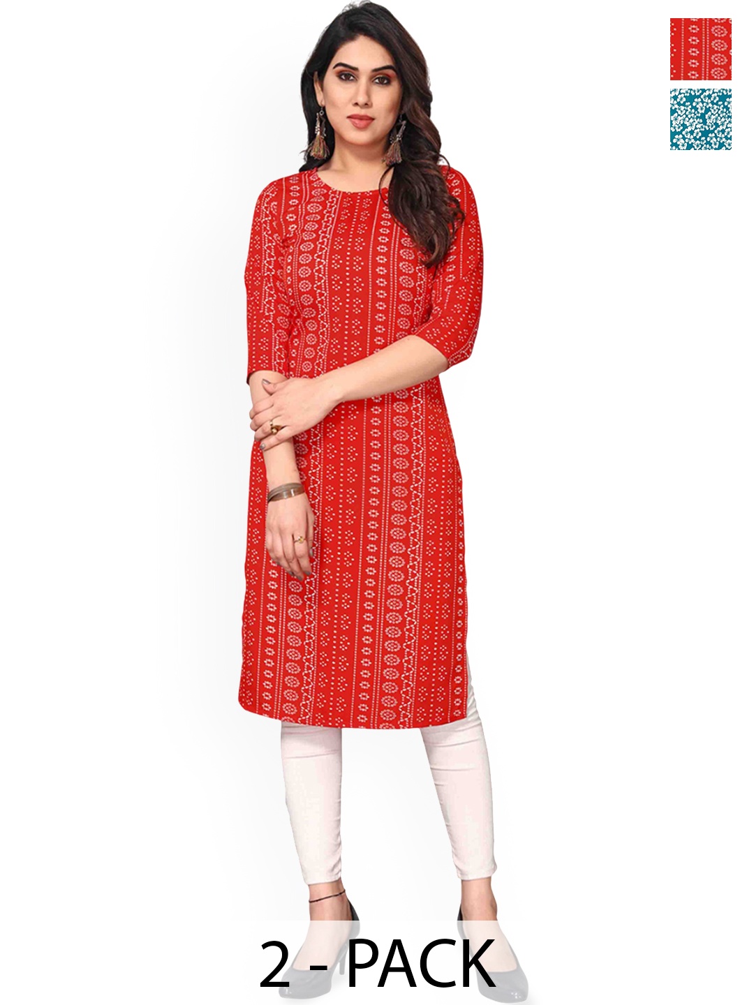 KETAKI FASHION Selection Of 2 Ethnic Motifs Printed Round Neck Straight Kurtas, Multi
KETAKI FASHION Selection Of 2 Ethnic Motifs Printed Round Neck Straight Kurtas, Multi