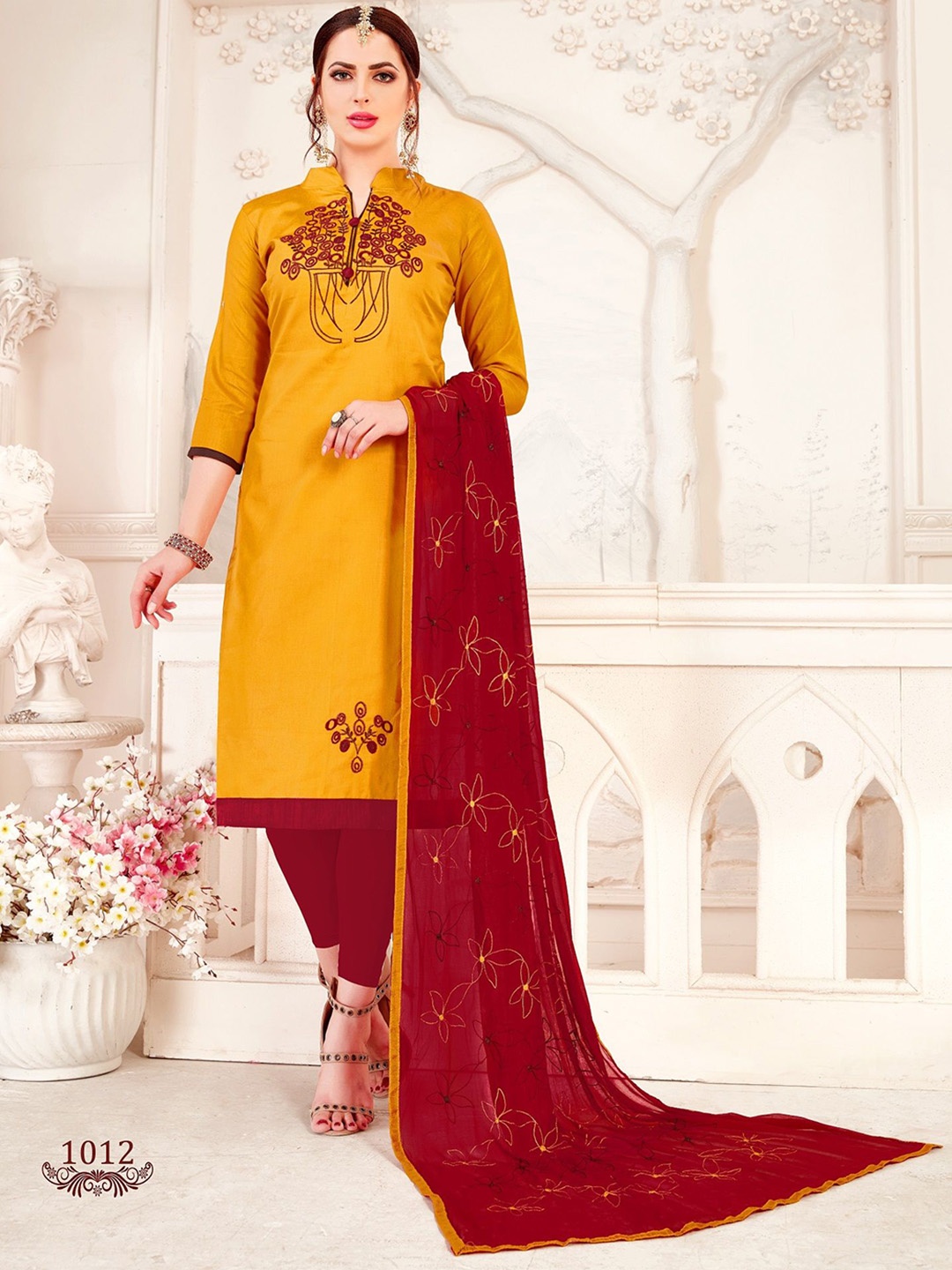 A TO Z CART Floral Embroidered Silk Chiffon Unstitched Dress Material, Yellow
A TO Z CART Floral Embroidered Silk Chiffon Unstitched Dress Material, Yellow
