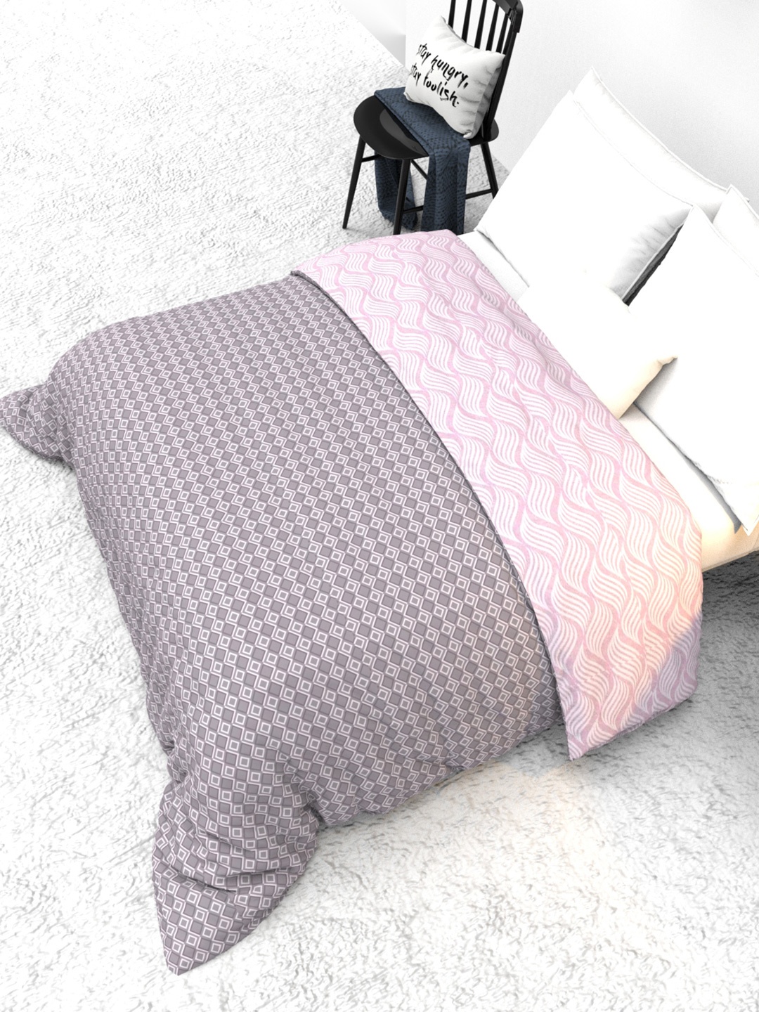 THE WHITE MOSS Pink & Grey Geometric AC Room 150 GSM Reversible Double Bed Comforter
THE WHITE MOSS Pink & Grey Geometric AC Room 150 GSM Reversible Double Bed Comforter