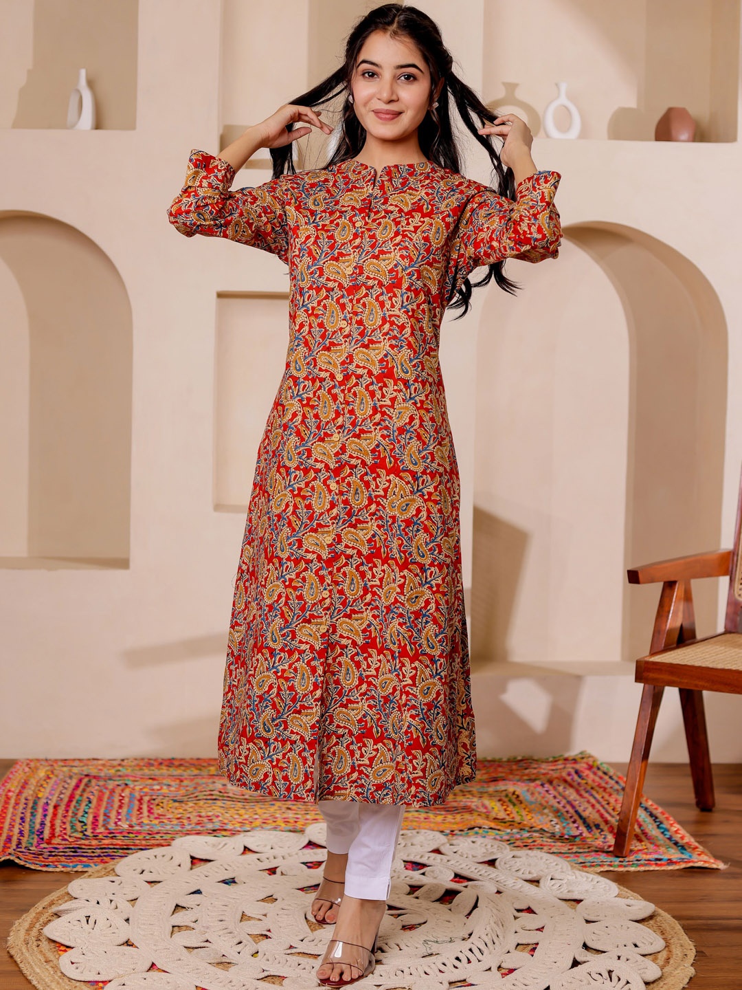 Chandbaali Women Ethnic Motifs Printed Pure Cotton Mandarin Collar A-Line Kurta, Red
Chandbaali Women Ethnic Motifs Printed Pure Cotton Mandarin Collar A-Line Kurta, Red