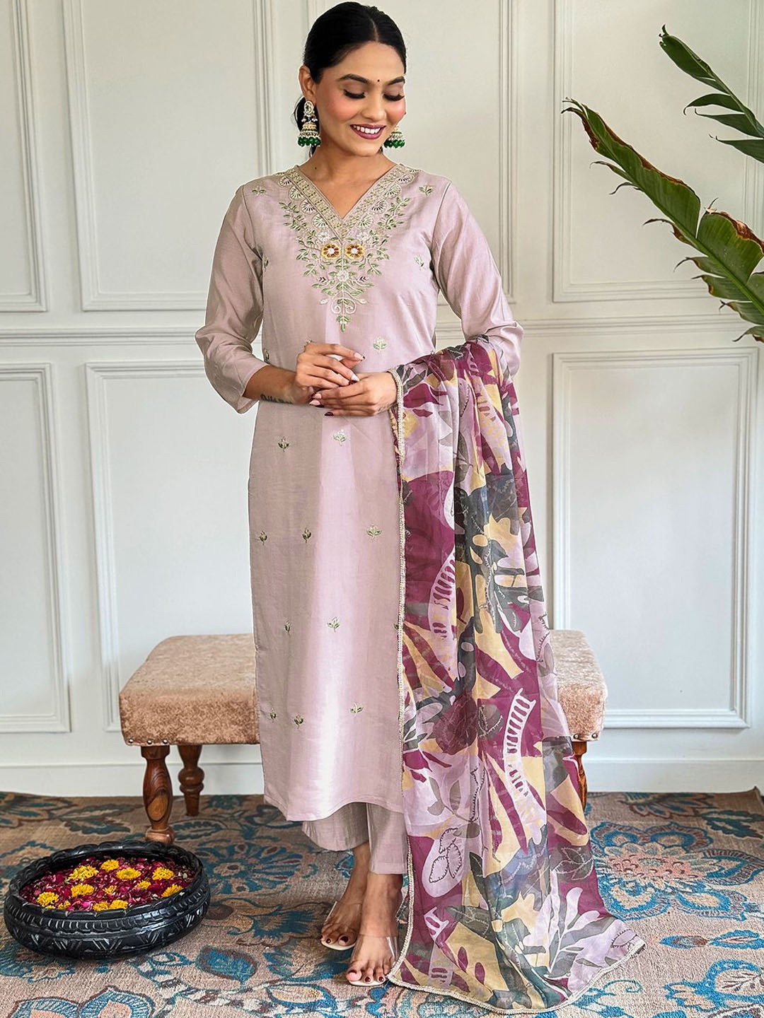 KALINI Women Ethnic Motifs Embroidered Regular Kurta with Trousers & With Dupatta, Lavender
KALINI Women Ethnic Motifs Embroidered Regular Kurta with Trousers & With Dupatta, Lavender