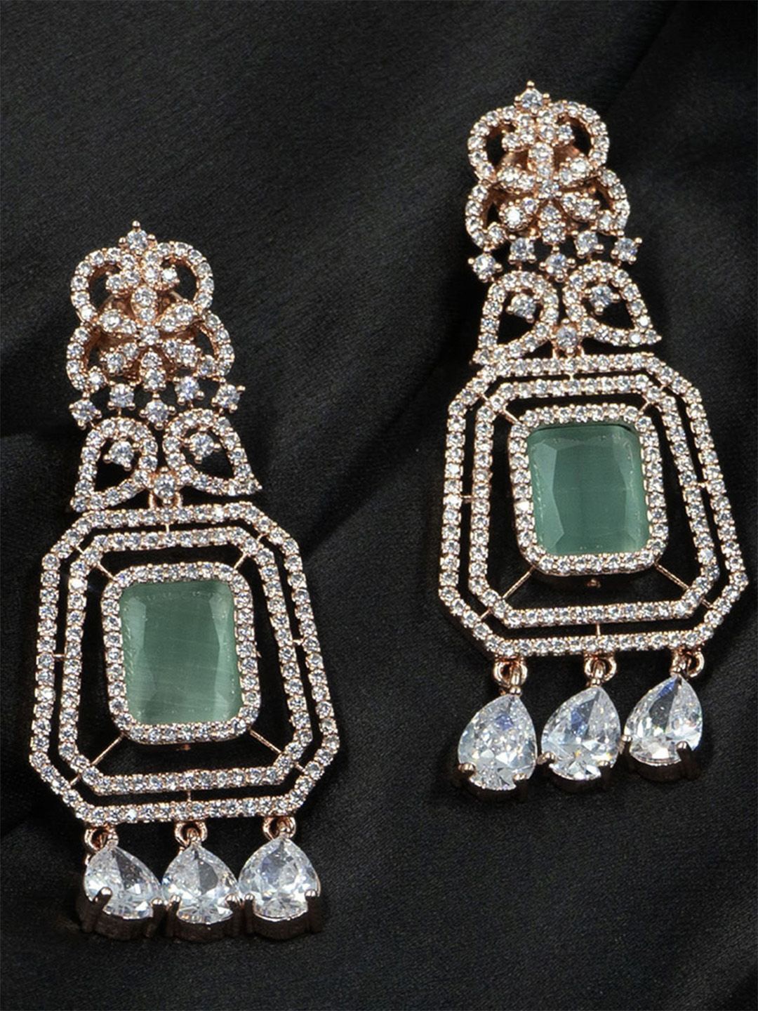 SHARLEEZ Rhodium-Plated 18 k Gold Polished American Diamond Studded Drop Earrings, Green
SHARLEEZ Rhodium-Plated 18 k Gold Polished American Diamond Studded Drop Earrings, Green