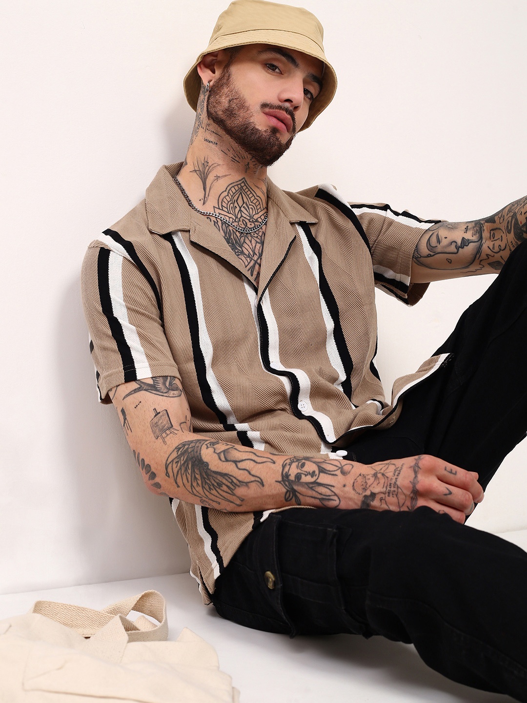 SHOWOFF Men Comfort Relaxed Fit Cuban Collar Vertical Striped Cotton Casual Shirt, Beige
SHOWOFF Men Comfort Relaxed Fit Cuban Collar Vertical Striped Cotton Casual Shirt, Beige