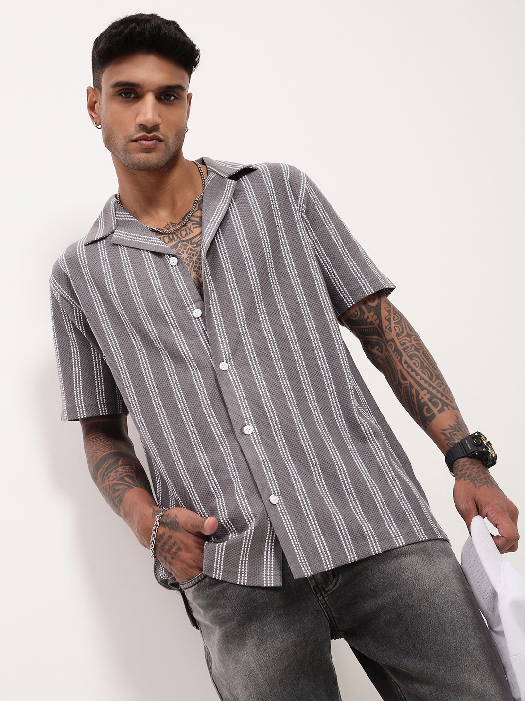 SHOWOFF Men Comfort Relaxed Fit Cuban Collar Vertical Striped Cotton Casual Shirt, Grey
SHOWOFF Men Comfort Relaxed Fit Cuban Collar Vertical Striped Cotton Casual Shirt, Grey