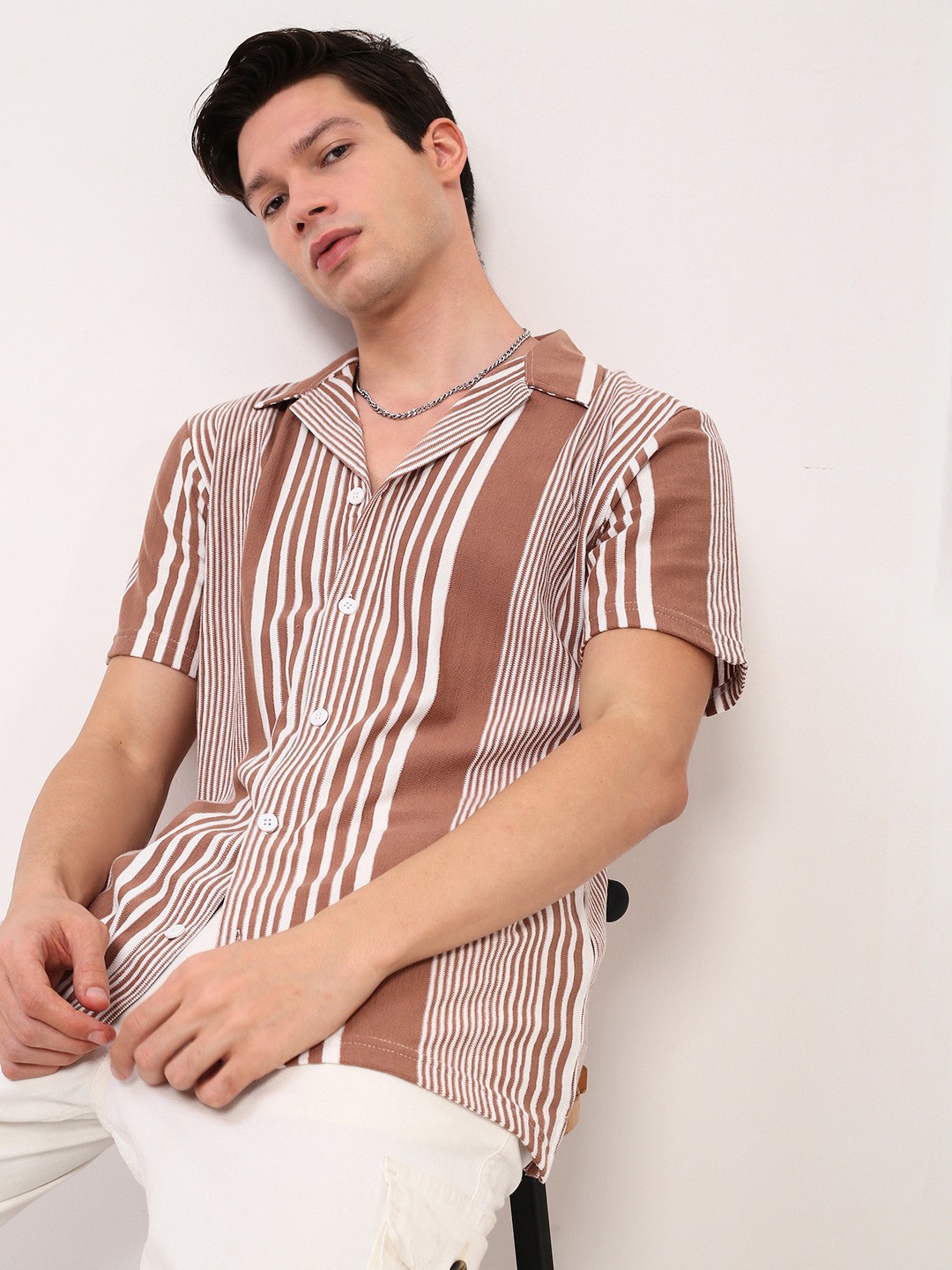 SHOWOFF Men Comfort Relaxed Fit Cuban Collar Multi Striped Cotton Casual Shirt, Brown
SHOWOFF Men Comfort Relaxed Fit Cuban Collar Multi Striped Cotton Casual Shirt, Brown