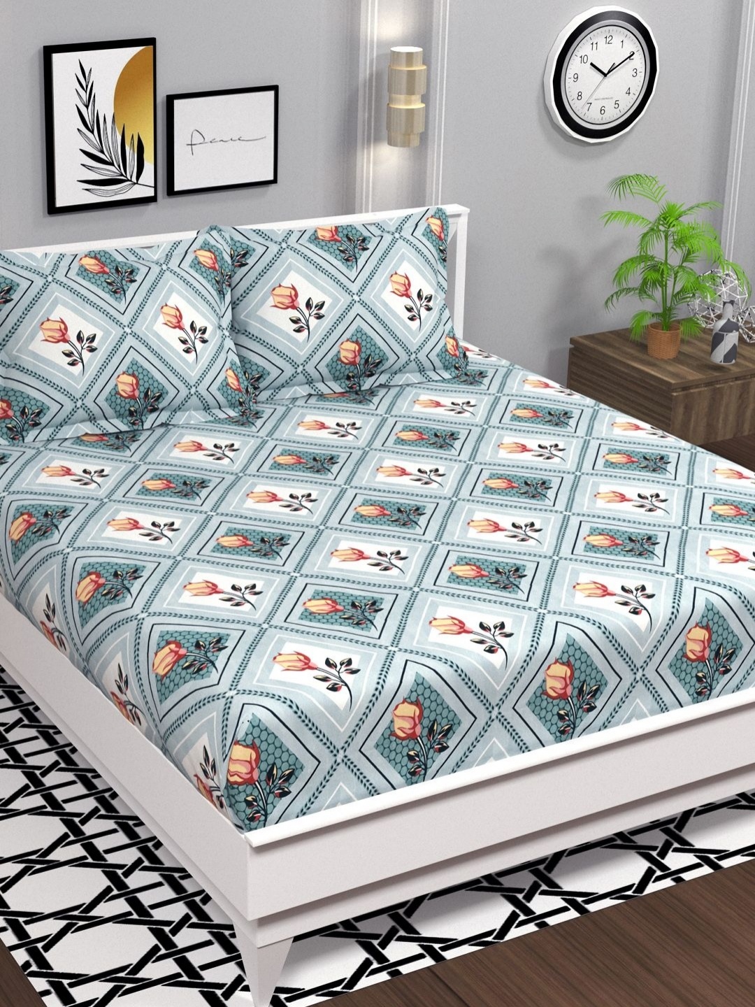 VAS COLLECTIONS Blue Floral Printed Microfiber 144TC Queen Bedsheet Set, Grey
VAS COLLECTIONS Blue Floral Printed Microfiber 144TC Queen Bedsheet Set, Grey