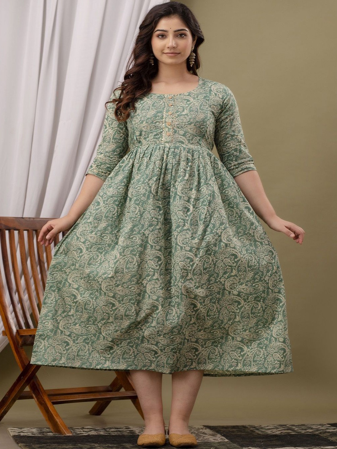 Nevisha Style Ethnic Motifs Printed Round Neck Maternity Cotton Fit and Flare Dress, Green
Nevisha Style Ethnic Motifs Printed Round Neck Maternity Cotton Fit and Flare Dress, Green