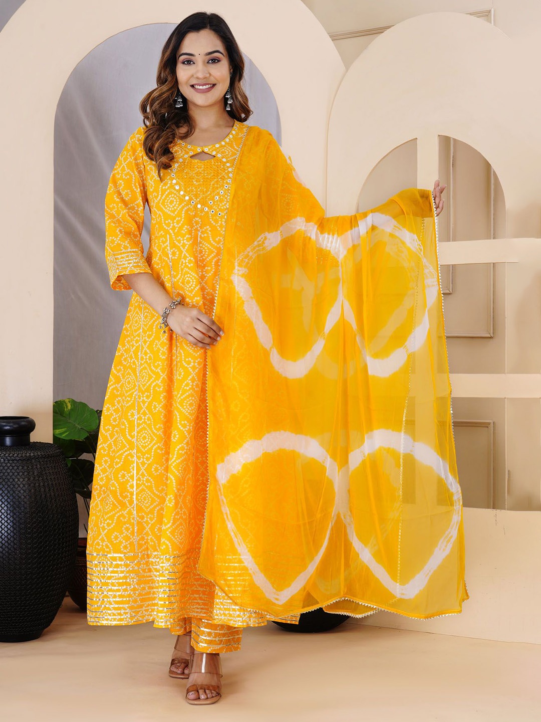 L.H HANDICRAFTS Bandhani Printed Mirror Work Pure Cotton Kurta with Trouser And Dupatta, Yellow
L.H HANDICRAFTS Bandhani Printed Mirror Work Pure Cotton Kurta with Trouser And Dupatta, Yellow