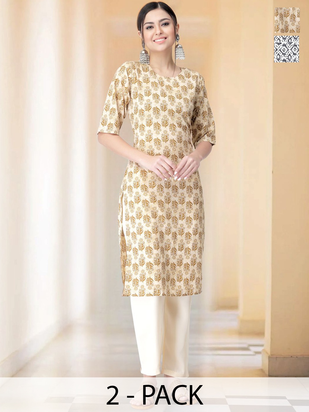 7Threads Selection Of 2 Floral Printed Round Neck Straight Kurta With Trousers, Beige
7Threads Selection Of 2 Floral Printed Round Neck Straight Kurta With Trousers, Beige